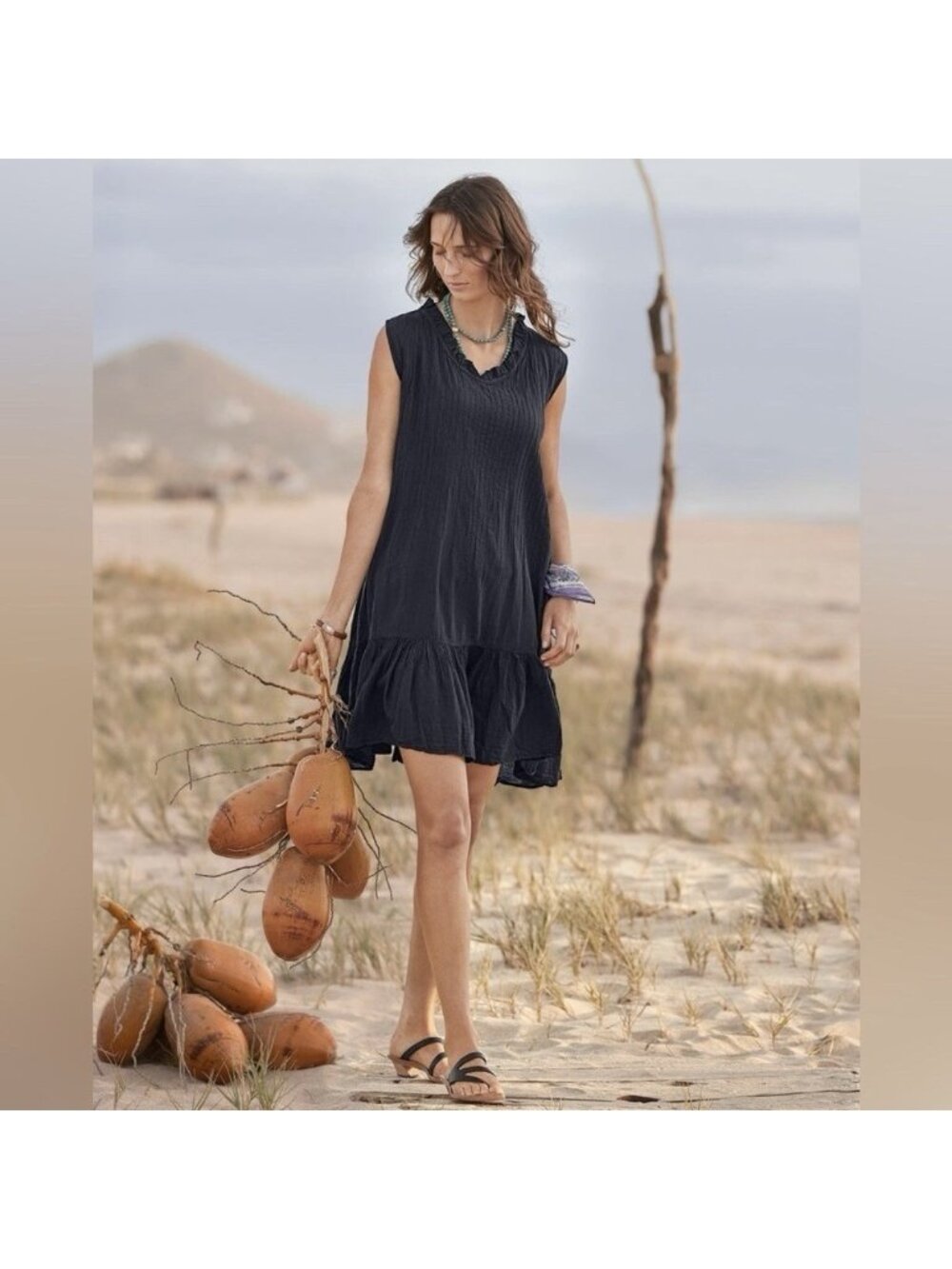 JP and Mattie Marceline Dress Sleeveless Crinkle Pintucks Ruffles Dark Navy